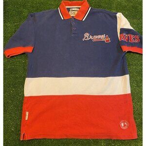 Vintage Atlanta Braves shirt mens large blue red polo Mirage 1990s rugby 24